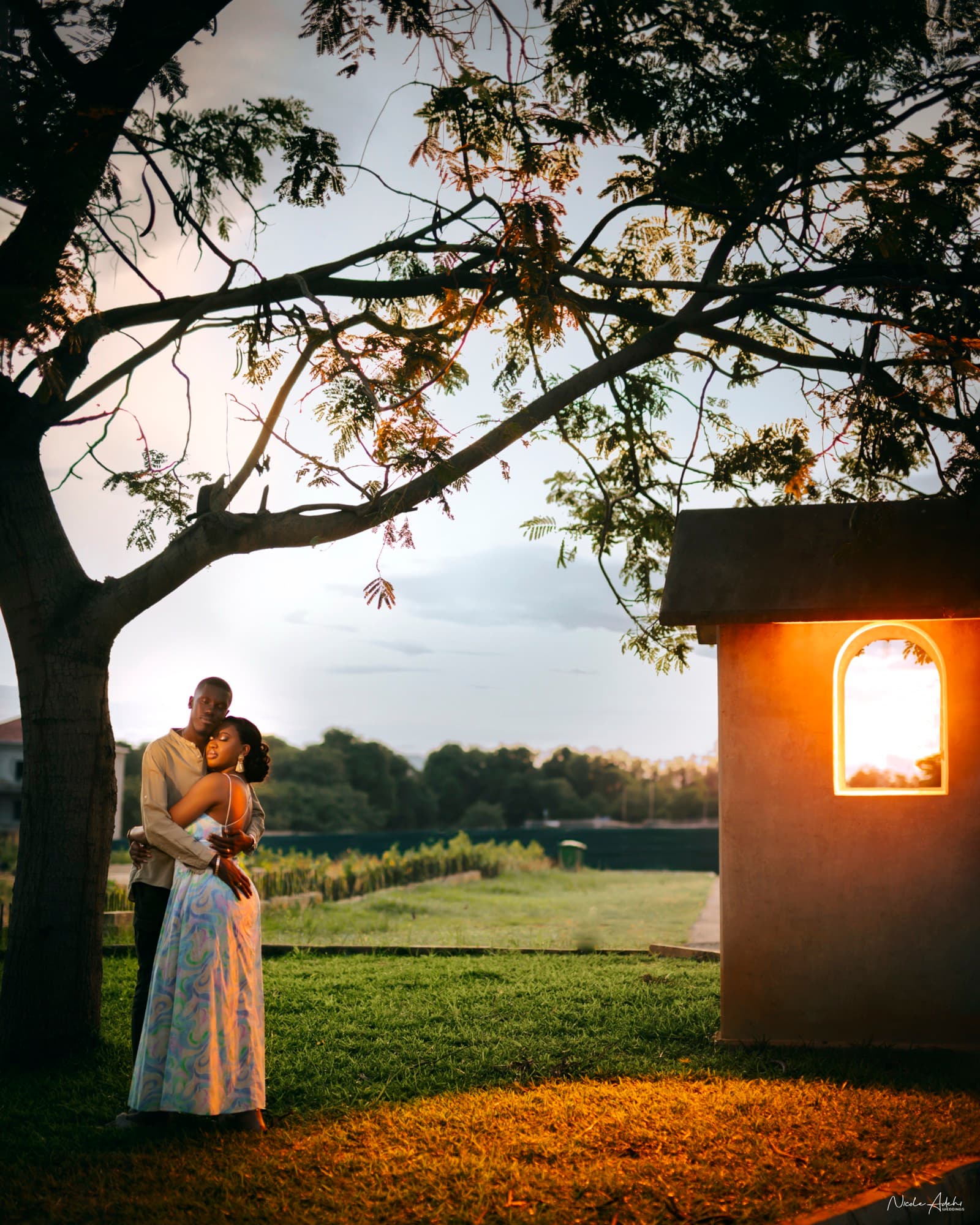Ore and Esi in a final editorial frame from their post-wedding shoot.