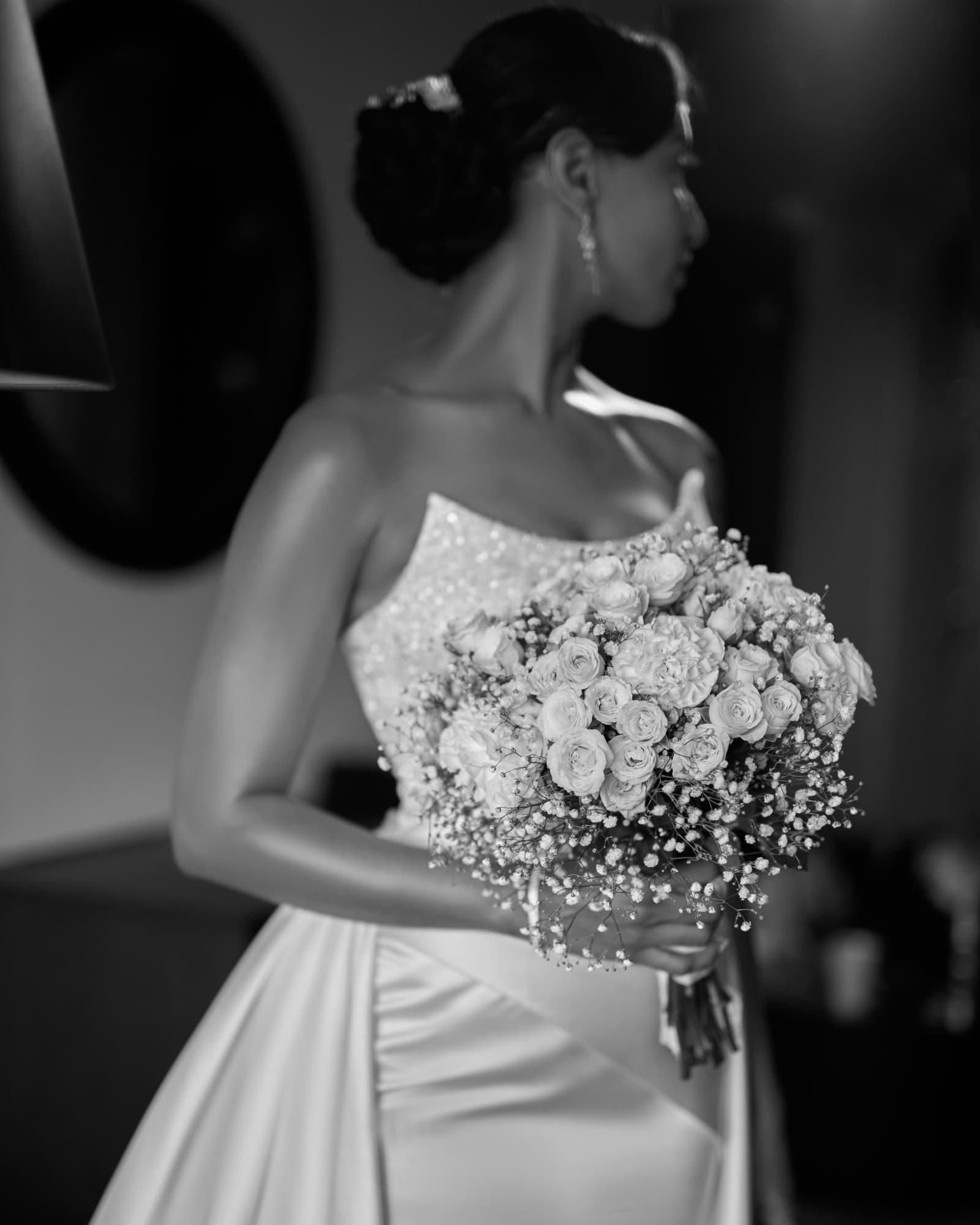 A portrait from Sofia and Damiete's white wedding.