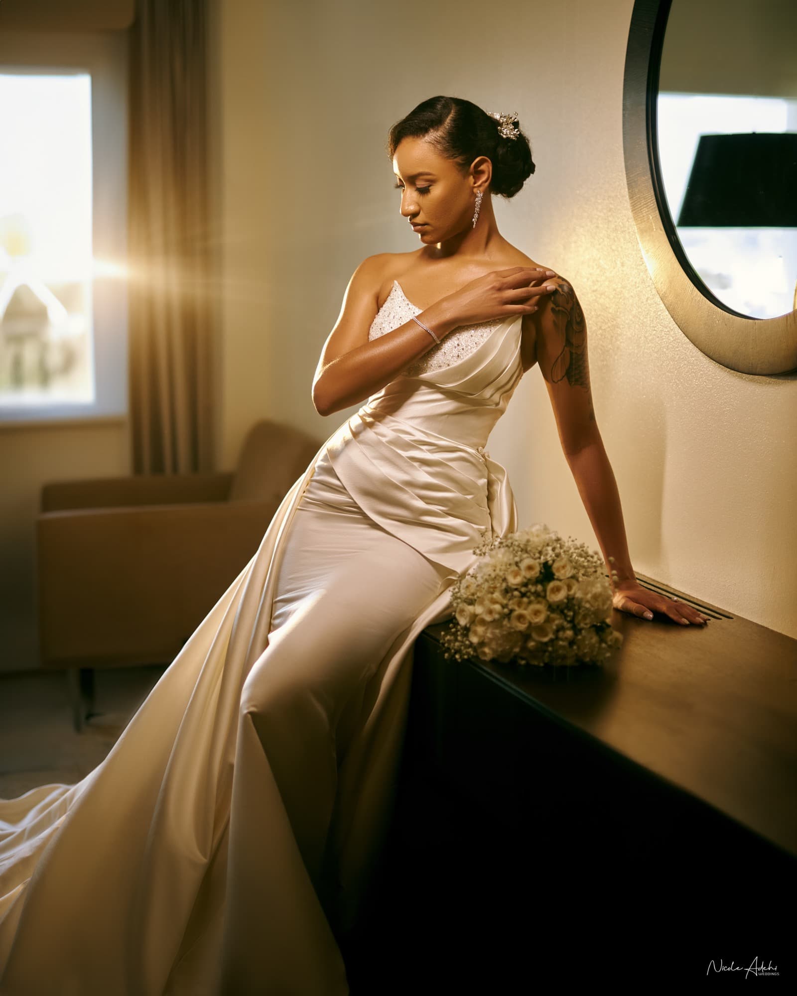 Sofia and Damiete at their white wedding.
